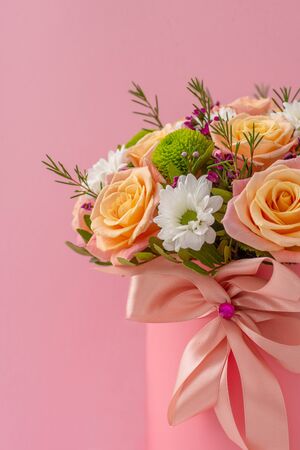 Beautiful flower bouquet, isolated on pink backgroundの写真素材