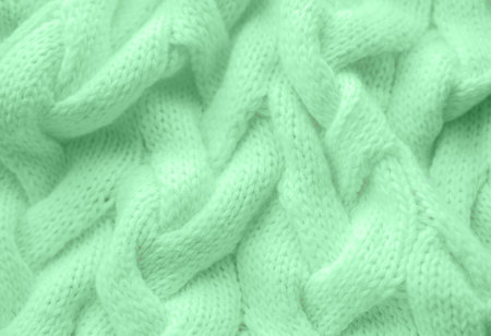 texture knitted neo mint sweater, drawing large braid spokes, Neo mint color of the year 2020.の写真素材