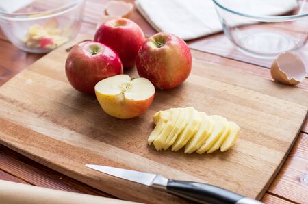 Baking concept. Cooking Apple pie, step by step instructions. Top view. Step 1.の写真素材