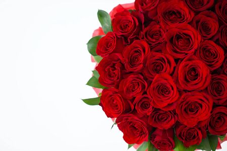 bouquet of red rosesbouquet of red roses in a white box on a white background isolatedの写真素材