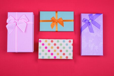 colorful rectangular gift boxes with bowの写真素材