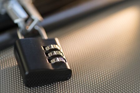 small Luggage lock, magnetic closure combinations, safety on the road, macro close-upの写真素材