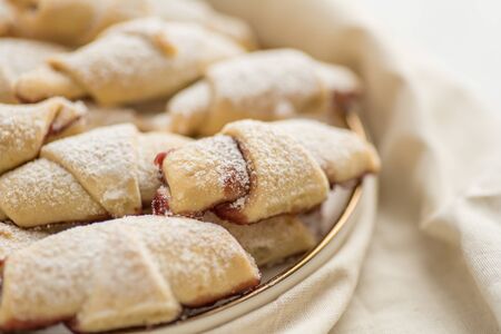 Ready-made fragrant baked cookies bagels with jam for use in recipe illustrations.の写真素材