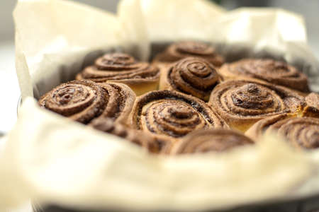 Fresh rolls Cinnabon, Cinnamon rolls in the form. Flavorful pastriesの写真素材