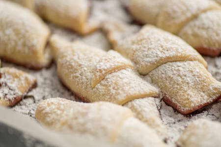 Ready-made fragrant baked cookies bagels with jam for use in recipe illustrations.の写真素材
