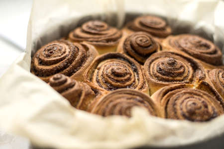 Fresh rolls Cinnabon, Cinnamon rolls in the form. Flavorful pastriesの写真素材