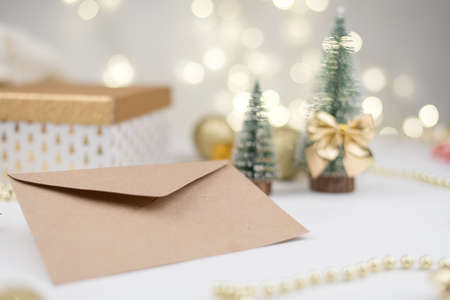 Letter envelope to Santa Claus Christmas new year 2021 decor bokeh Backgroundの写真素材