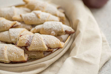 Ready-made fragrant baked cookies bagels with jam for use in recipe illustrations.の写真素材