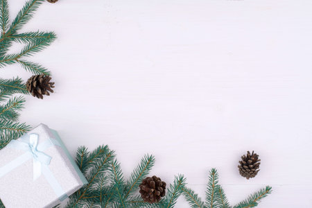 Frame of Christmas decorations on a white background