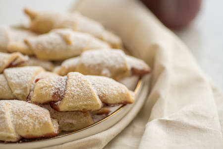 Ready-made baked cookies bagels with jam for use in recipe illustrations.の写真素材