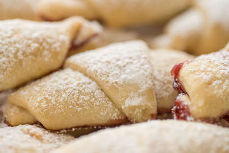 Ready-made baked cookies bagels with jam for use in recipe illustrations.の写真素材