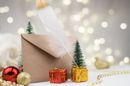 Letter envelope to Santa Claus Christmas new year 2021 decor bokeh Background