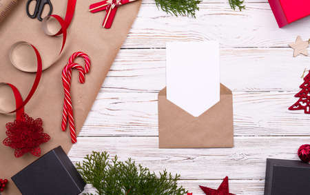 Letters envelope to Santa, Christmass buckground with candy caneの写真素材