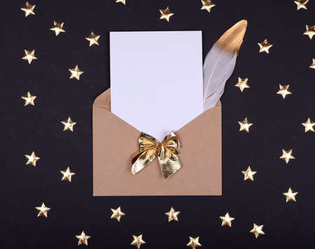 Envelope letter with an empty gladent and a place for text on a black background.の写真素材