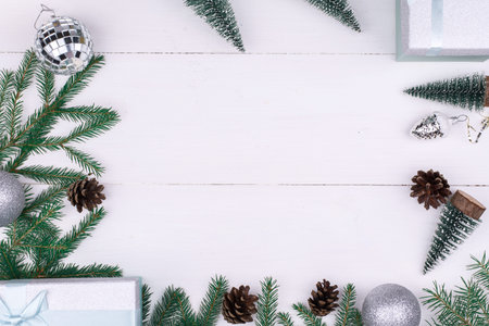 Frame of Christmas decorations on a white background