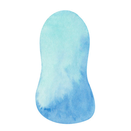 Watercolor illustration hand painted blue stain, turquoise splash of water, snow ornament abstract isolated on white. Winter and summer clip art element for design postcard, poster, backgroundの写真素材