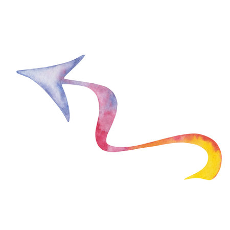 Watercolor illustration hand painted colorful arrow showing the way, direction on the road isolated...