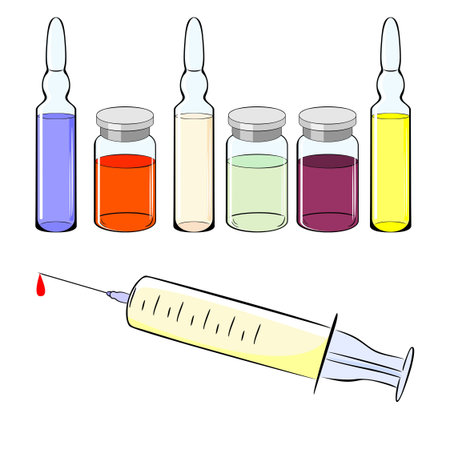 Ampoules and syringe. Medicine, injection, vaccination.のイラスト素材