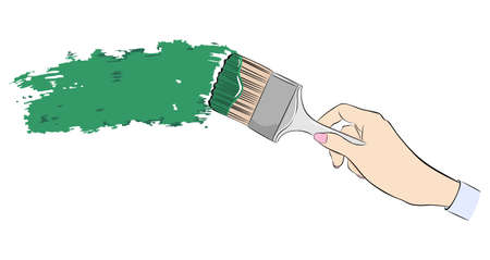 Brush and paint. The hand is holding a brush. paint the wallのイラスト素材
