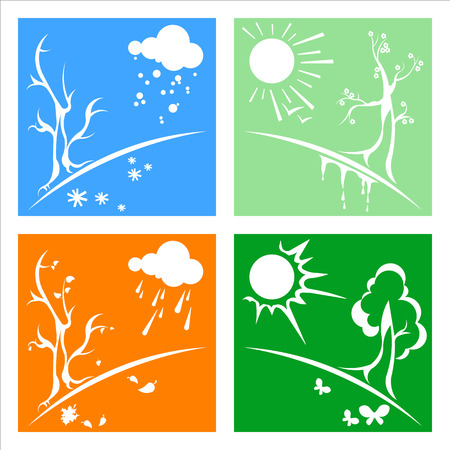 vector, season, nature, whinter, spring, summer, autumn, weather, treeのイラスト素材