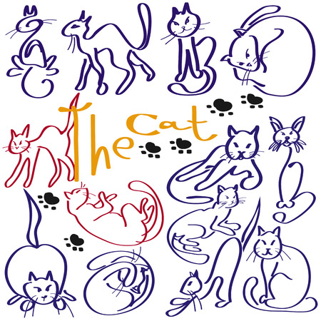 many cats made with the stroke of a white backgroundのイラスト素材