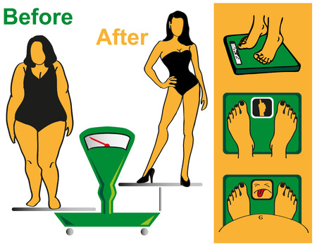 Preview thin and thick girls on the scales. Scales and legs.のイラスト素材