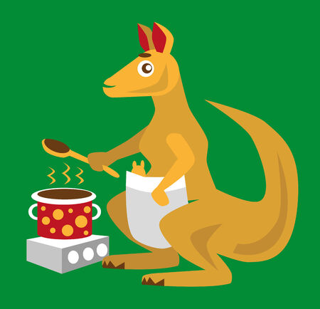 color image funny animal cartoon kangaroo cook.のイラスト素材
