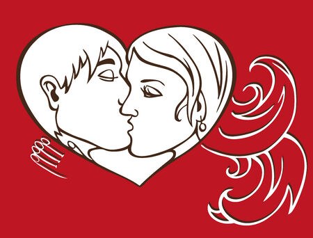 image in the heart of a kissing loving coupleのイラスト素材