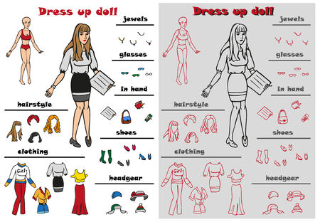 illustration of naked girl and woman in clothes, doll dressのイラスト素材