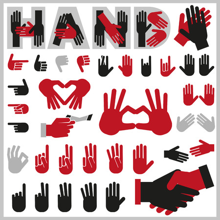 illustration of red and black hands on a white backgroundのイラスト素材