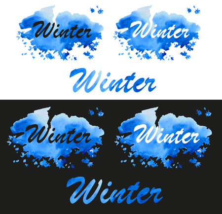 watercolor illustration of a filled and labeled winter on white and black background.のイラスト素材