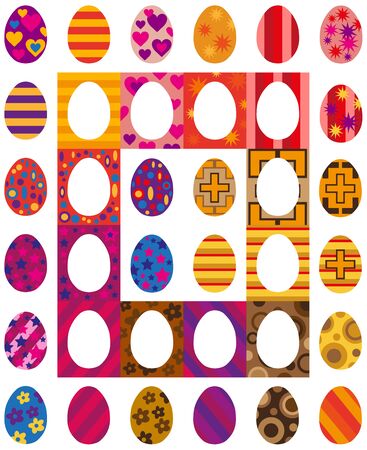 Image of rectangles with Easter eggs with ornament on white backgroundのイラスト素材