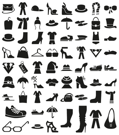 black  icons on white background theme: clothes, accessories, shoes.のイラスト素材