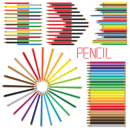 illustration on a white background colored pencils arranged in a circle in the form of other shapesのイラスト素材