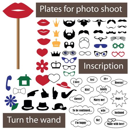 Tablets for a photo shoot on a white background with different images and inscriptionsのイラスト素材