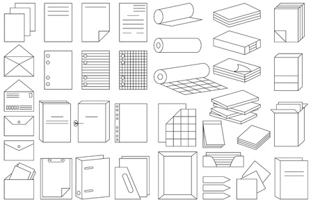 illustration on white background linear icons stationery: paper and foldersのイラスト素材