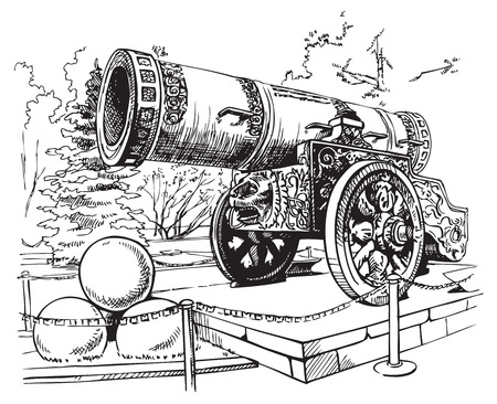 Drawing hand on a white background Tsar Cannon Moscow Kremlinのイラスト素材