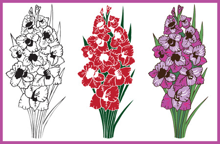 Illustration on white background bouquet of lilac and red roses hand drawingのイラスト素材