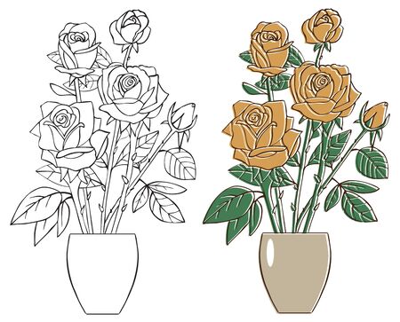 illustration on white background beautiful flower bouquet rose in a vaseのイラスト素材