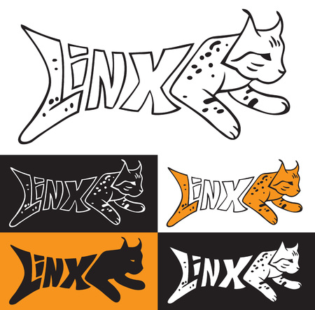illustration on black, white and orange background lynx of letters, inscription. not trademarkのイラスト素材