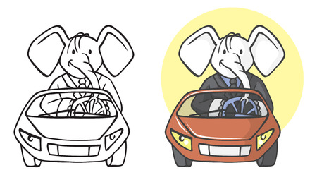 Fashionable elephant businessman on a car vector illustration setのイラスト素材