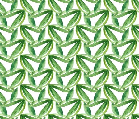 illustration on a white background. Seamless pattern of watercolor green leavesの写真素材