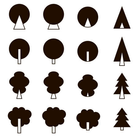 set of black icons on white background coniferous and deciduous treesのイラスト素材