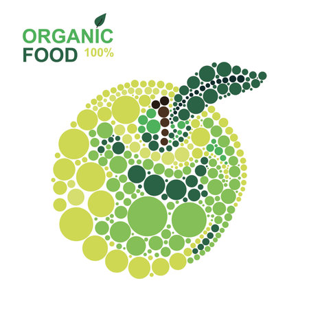organic food green apple made from dots on a white background. natural productのイラスト素材