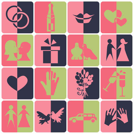 color wedding icon set with shadows halfのイラスト素材