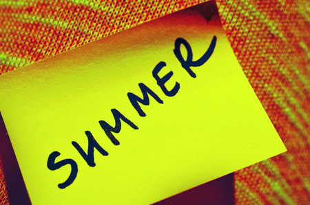 yellow sticker with text lettering inscription summer, tonedの写真素材
