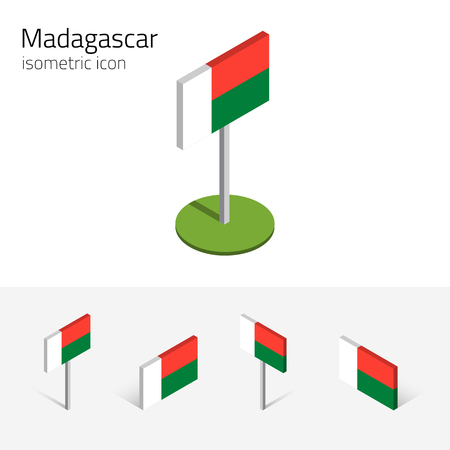 Malagasy Flag Republic Of Madagascar Vector Set Of Isometric