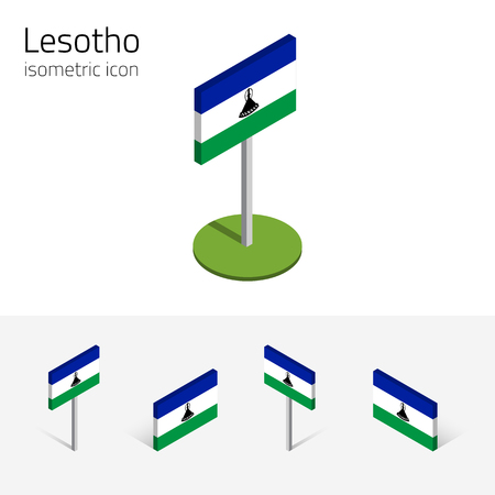 Lesotho Flag Kingdom Of Lesotho Vector Set Of Isometric Flat