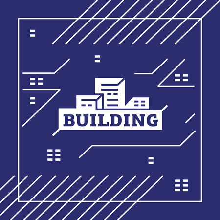 City logo with houses, buildings, glowing windows on a blue background. Logo for a cityのイラスト素材