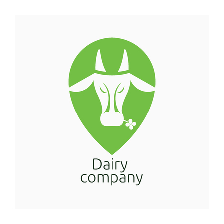 Dairy company logo. Cow sign. Milk logotype. Vector logo with farm animal. Symbol for cattle or agro company. Cow with flower. Farm products logo. Icon for stock raising business. Farmers market logo with cowのイラスト素材